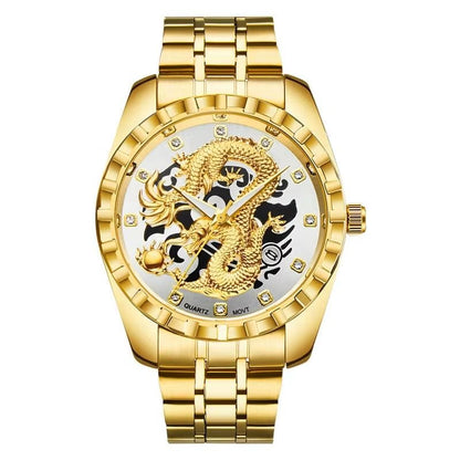 Luxury Men Watch Quartz Watches Gold Dragon Stainless Steel Quartz Watches Waterproof Wholesale Custom Logo Wristwatches - MCROONS.COM