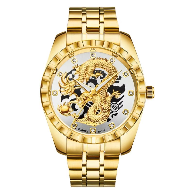 Luxury Men Watch Quartz Watches Gold Dragon Stainless Steel Quartz Watches Waterproof Wholesale Custom Logo Wristwatches - MCROONS.COM