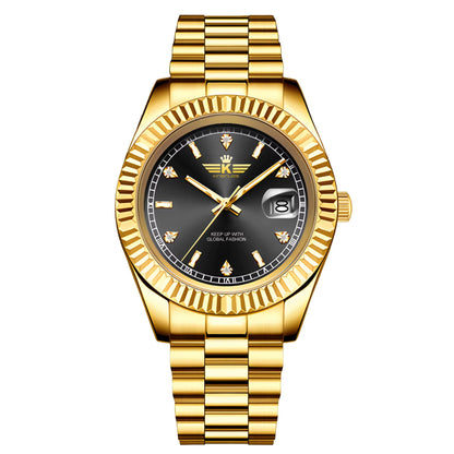 Luxury Men'S Business Wristwatch Waterproof Calendar Stainless Steel Quartz Watch Customized Logo for Men - MCROONS.COM