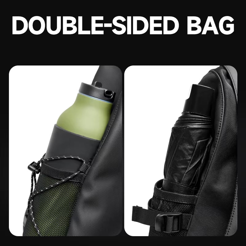 Luxury Men'S Chest Bag Waterproof Travel Crossbody Bags Embroidered Logo Leather Mixed Oxford Sports Causal Sling Bag for Men - MCROONS.COM