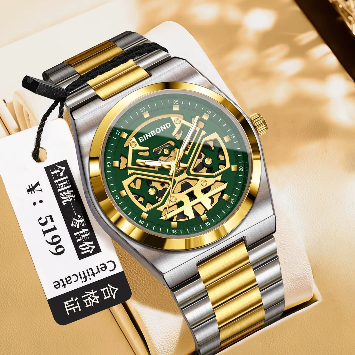 Luxury Men'S Stainless Steel Quartz Watch Binbond Hot Selling Classic Style Hollowed Out High - Quality Luminous Wrist Watch - MCROONS.COM