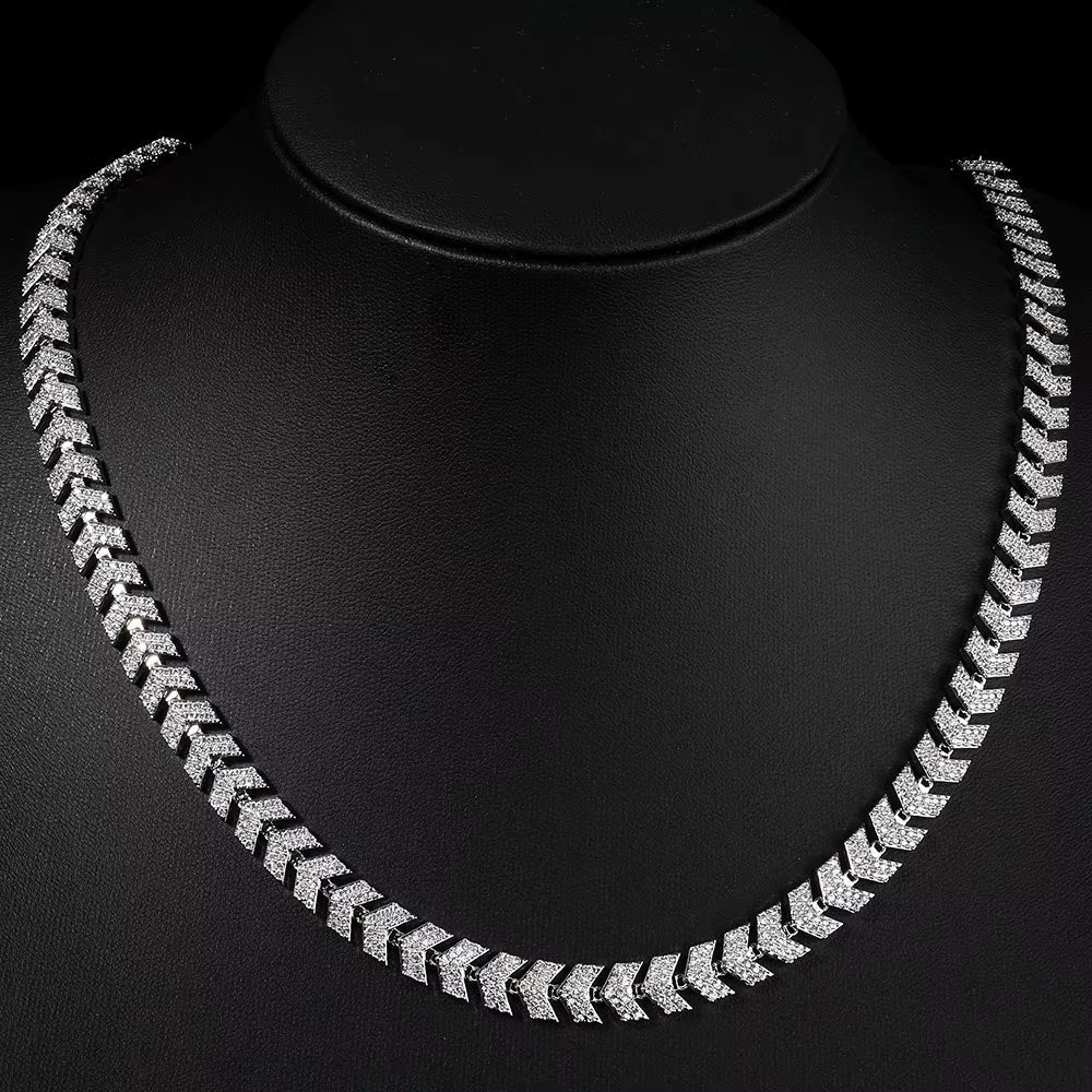 Luxury Silver Plated Arrow Chain Necklace 8MM Micro Pave Cuban Full Iced Out Cubic Zirconia Hip Hop Jewelry - MCROONS.COM
