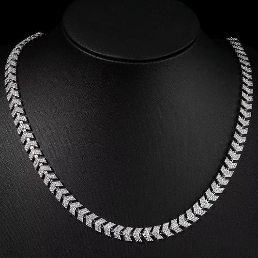 Luxury Silver Plated Arrow Chain Necklace 8MM Micro Pave Cuban Full Iced Out Cubic Zirconia Hip Hop Jewelry - MCROONS.COM