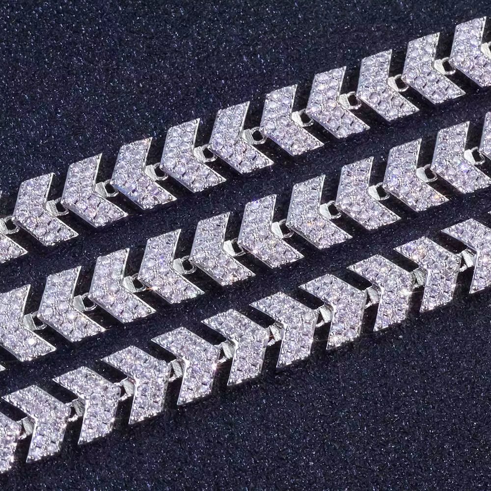 Luxury Silver Plated Arrow Chain Necklace 8MM Micro Pave Cuban Full Iced Out Cubic Zirconia Hip Hop Jewelry - MCROONS.COM