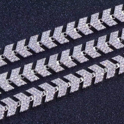 Luxury Silver Plated Arrow Chain Necklace 8MM Micro Pave Cuban Full Iced Out Cubic Zirconia Hip Hop Jewelry - MCROONS.COM