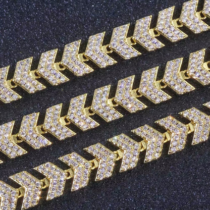 Luxury Silver Plated Arrow Chain Necklace 8MM Micro Pave Cuban Full Iced Out Cubic Zirconia Hip Hop Jewelry - MCROONS.COM