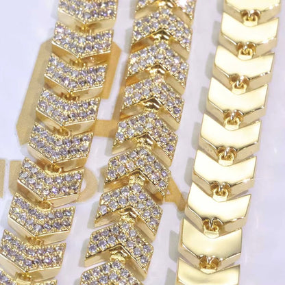 Luxury Silver Plated Arrow Chain Necklace 8MM Micro Pave Cuban Full Iced Out Cubic Zirconia Hip Hop Jewelry - MCROONS.COM