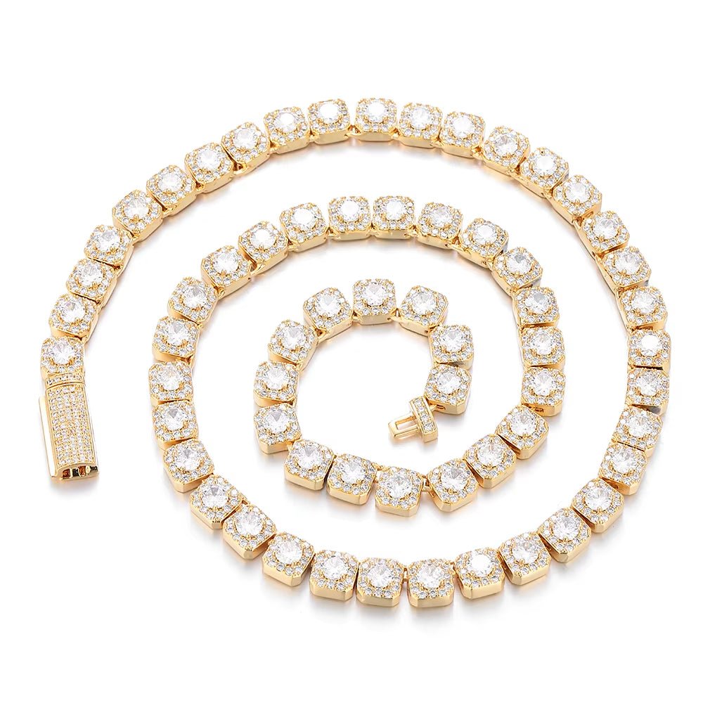 Luxury Tennis Chain for Women 7Mm Cluster Design Necklace Gold Silver Plated Iced Out Zircon Shiny Hip Hop Jewelry - MCROONS.COM