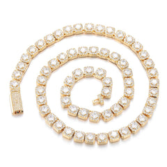 Luxury Tennis Chain for Women 7Mm Cluster Design Necklace Gold Silver Plated Iced Out Zircon Shiny Hip Hop Jewelry