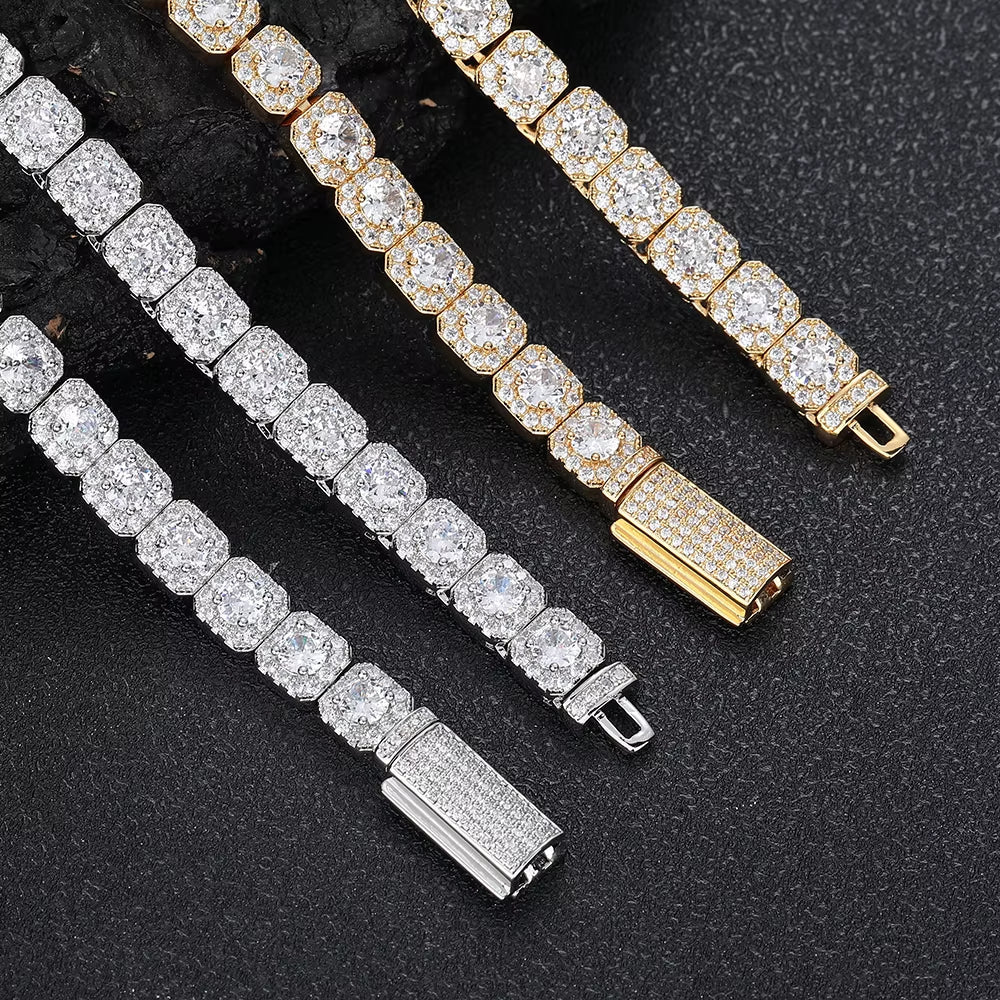 Luxury Tennis Chain for Women 7Mm Cluster Design Necklace Gold Silver Plated Iced Out Zircon Shiny Hip Hop Jewelry - MCROONS.COM