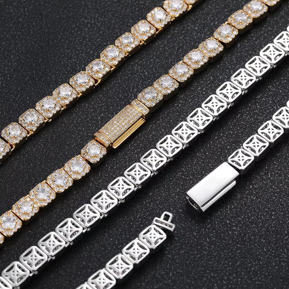 Luxury Tennis Chain for Women 7Mm Cluster Design Necklace Gold Silver Plated Iced Out Zircon Shiny Hip Hop Jewelry - MCROONS.COM