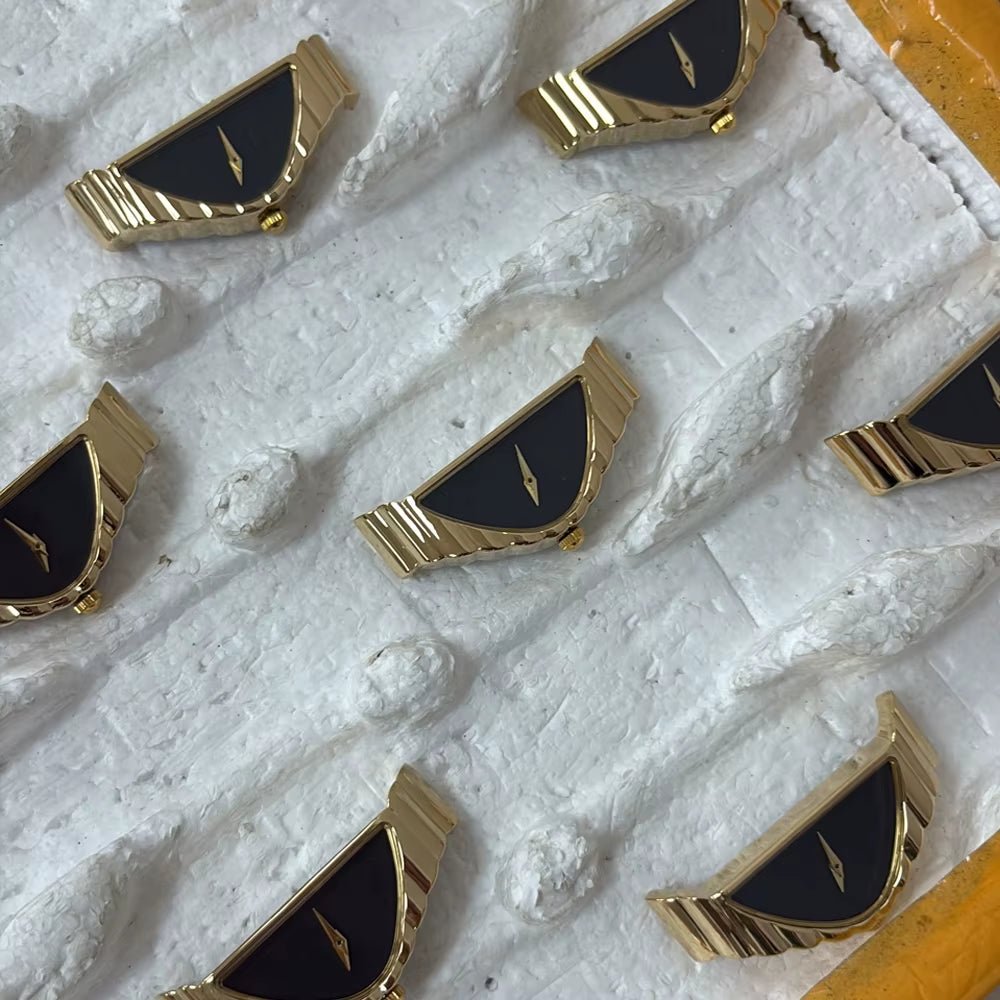 Luxury Vintage 16Mm Quartz Wristwatch Half Moon Asymmetrical Gold Tone White Glass Square Alloy Leather Strap Antique Business - MCROONS.COM