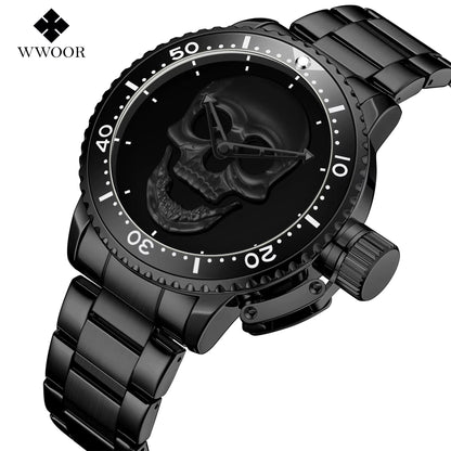 Luxury Watch WWOOR Men'S Waterproof Quartz Wrist Watch Fashion Luminous Skull Stainless Steel Watch for Men - MCROONS.COM