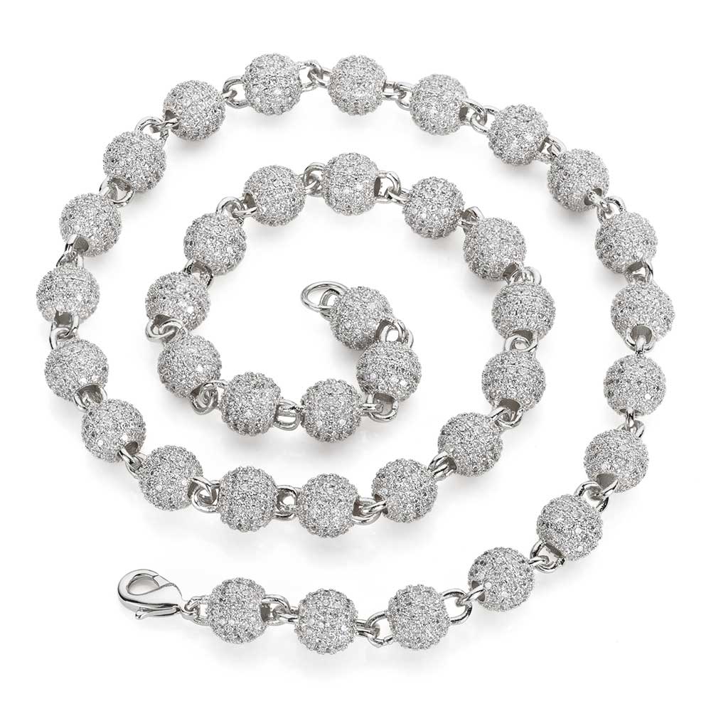 Unisex 8Mm Neck Chain Sterling Silver round Bead Micro Pave Diamond Jewelry for Party S925 Material Iced Out Chain for Women