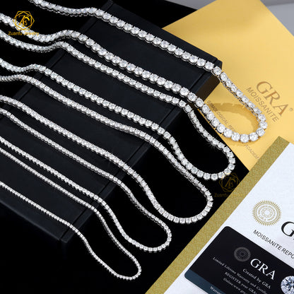 Luxury Men Women Hip Hop Fine Jewelry 2Mm 3Mm 4Mm 5Mm Diamond 925 Silver Bracelet VVS Moissanite Tennis Chain Necklace