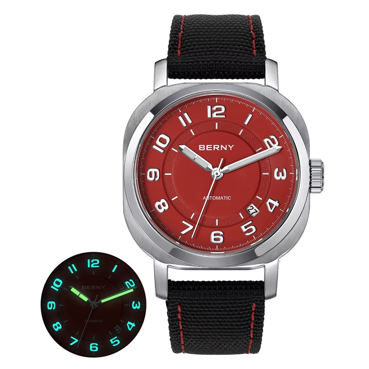 Mechanical Watch for Men Pillow 38Mm Case Cushion Sapphire Super Luminous Hands Wristwatch Canvas Calendar Watch for Men - MCROONS.COM