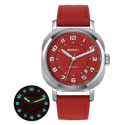 Mechanical Watch for Men Pillow 38Mm Case Cushion Sapphire Super Luminous Hands Wristwatch Canvas Calendar Watch for Men - MCROONS.COM