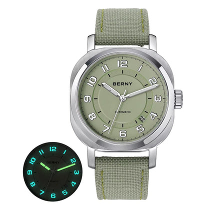 Mechanical Watch for Men Pillow 38Mm Case Cushion Sapphire Super Luminous Hands Wristwatch Canvas Calendar Watch for Men - MCROONS.COM