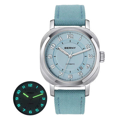 Mechanical Watch for Men Pillow 38Mm Case Cushion Sapphire Super Luminous Hands Wristwatch Canvas Calendar Watch for Men - MCROONS.COM