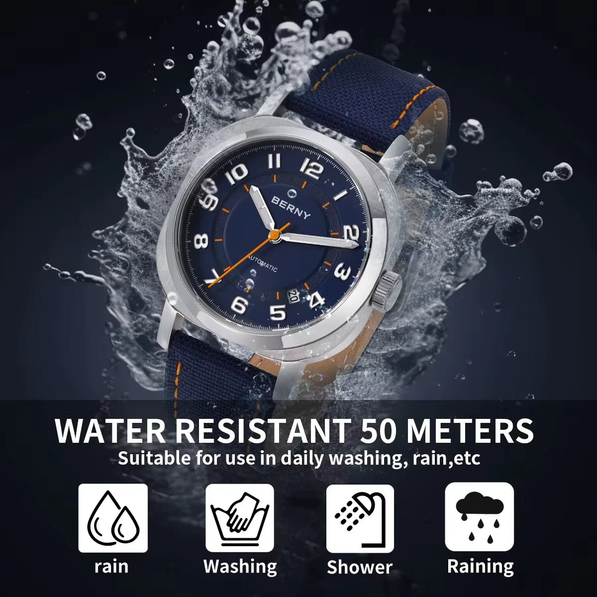 Mechanical Watch for Men Pillow 38Mm Case Cushion Sapphire Super Luminous Hands Wristwatch Canvas Calendar Watch for Men - MCROONS.COM