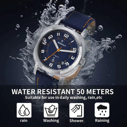 Mechanical Watch for Men Pillow 38Mm Case Cushion Sapphire Super Luminous Hands Wristwatch Canvas Calendar Watch for Men - MCROONS.COM