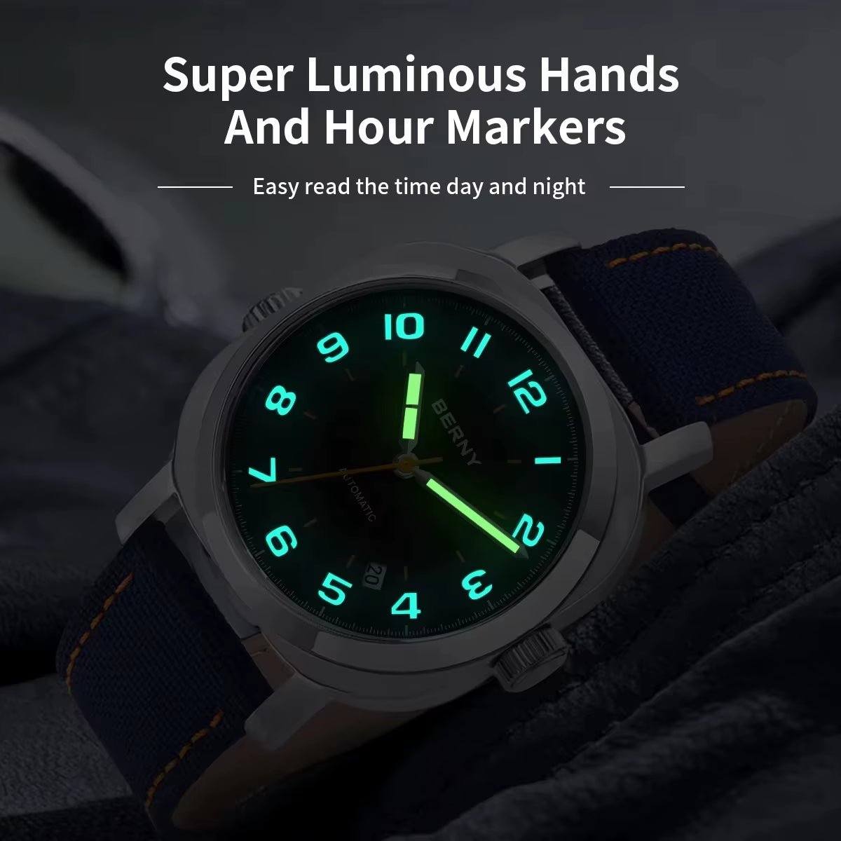 Mechanical Watch for Men Pillow 38Mm Case Cushion Sapphire Super Luminous Hands Wristwatch Canvas Calendar Watch for Men - MCROONS.COM
