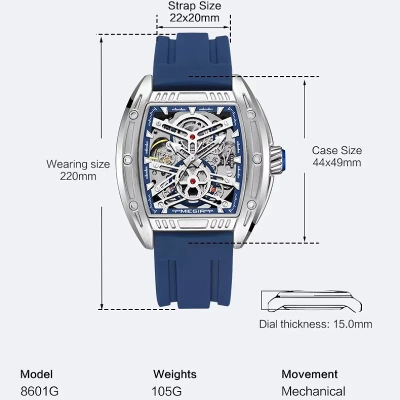 MEGIR 8601 Fashion Men Automatic Mechanical Watch Skeleton Luxurious Luminous Waterproof Casual Wristwatch for Man Reloj Hombre - MCROONS.COM