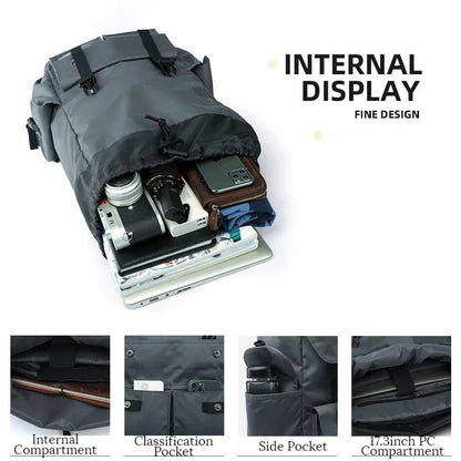 Men Rolltop Laptop Backpack Man Large Capacity Motorcycle Backpack Outdoor Waterproof Rucksack Anti - Theft Travel Backpack - MCROONS.COM