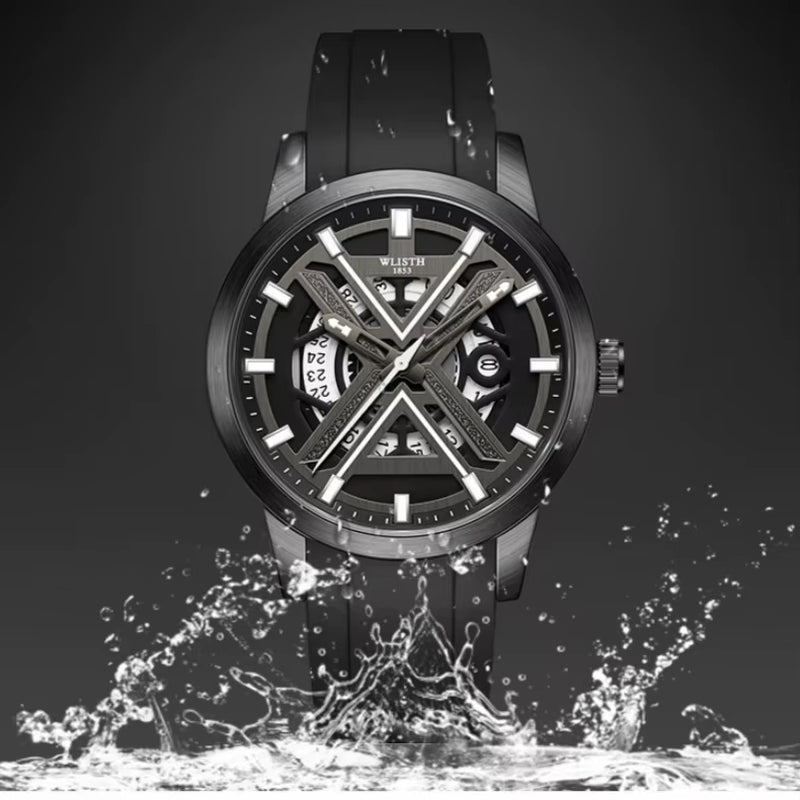 Men'S Luxury Black Wrist Watch with High Quality Silicone Strap Waterproof Luminous Quartz Watch for Men - MCROONS.COM