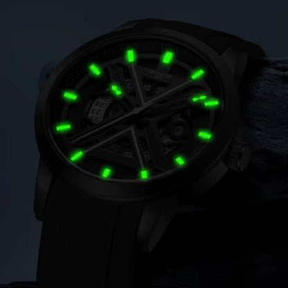 Men'S Luxury Black Wrist Watch with High Quality Silicone Strap Waterproof Luminous Quartz Watch for Men - MCROONS.COM