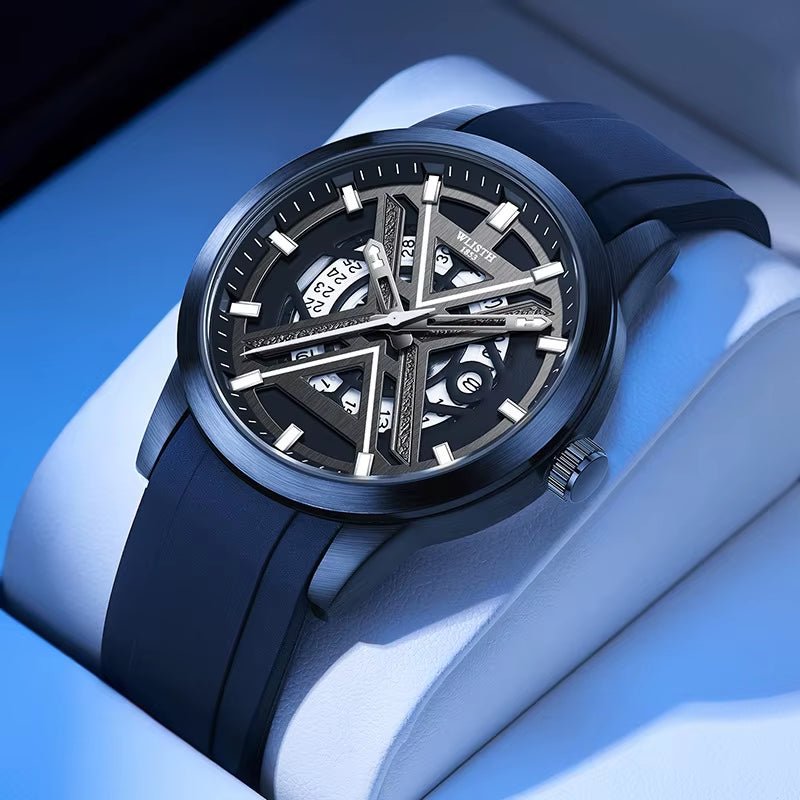 Men'S Luxury Black Wrist Watch with High Quality Silicone Strap Waterproof Luminous Quartz Watch for Men - MCROONS.COM