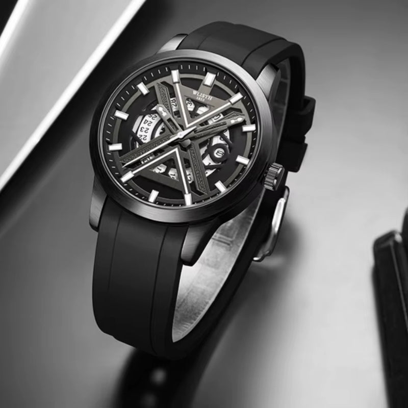 Men'S Luxury Black Wrist Watch with High Quality Silicone Strap Waterproof Luminous Quartz Watch for Men - MCROONS.COM