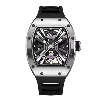 Men'S Trendy Luxury Skeleton Mechanical Watch Luminous Carbon Fiber Barrel - Type with Silicone Band Summer Type - MCROONS.COM