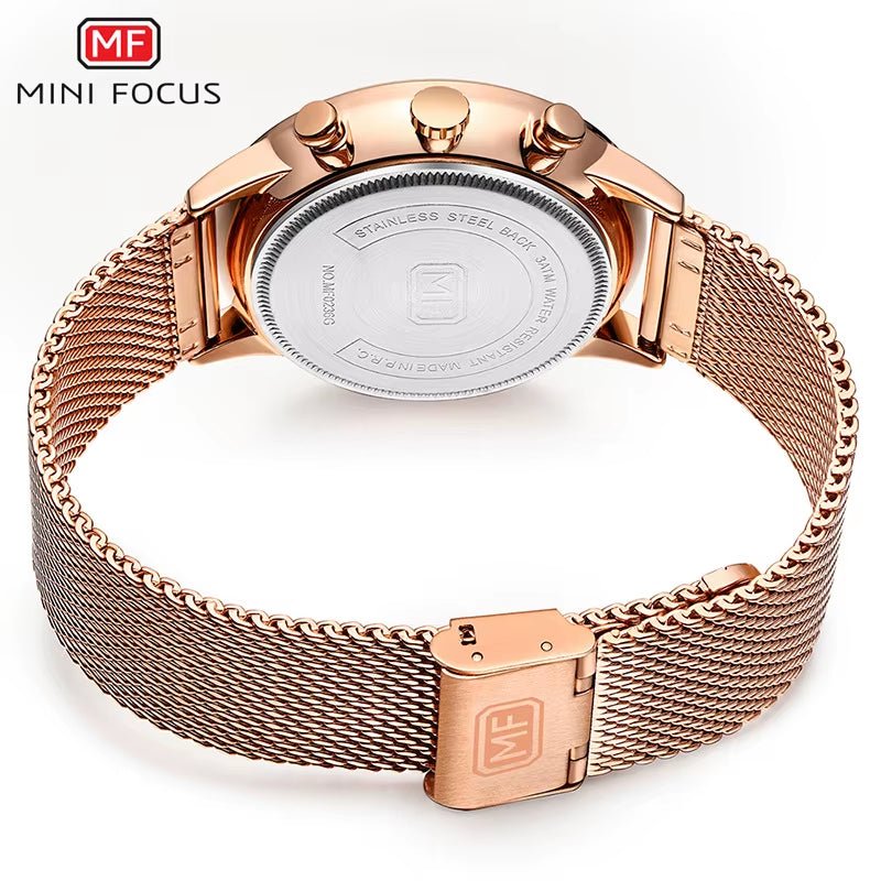 MINI FOCUS 0236G Latest Design Arched Hook Buckle Stainless Steel Mesh Roman Numeral Scale Quartz Watch for Men - MCROONS.COM