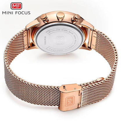 MINI FOCUS 0236G Latest Design Arched Hook Buckle Stainless Steel Mesh Roman Numeral Scale Quartz Watch for Men - MCROONS.COM