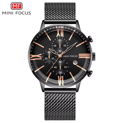 MINI FOCUS 0236G Latest Design Arched Hook Buckle Stainless Steel Mesh Roman Numeral Scale Quartz Watch for Men - MCROONS.COM