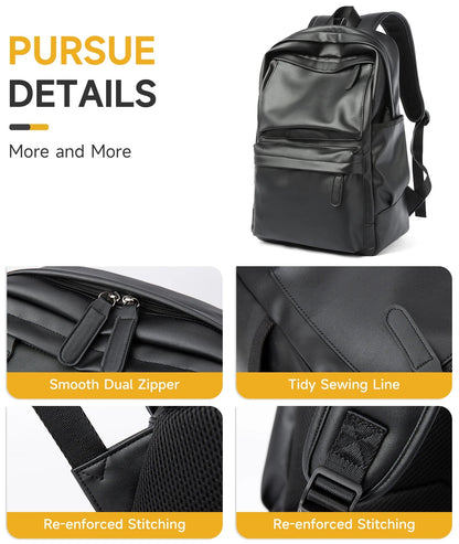 MOYYI PU Leather Bags for Men Backpack School Bag Business Leather Backpack - MCROONS.COM