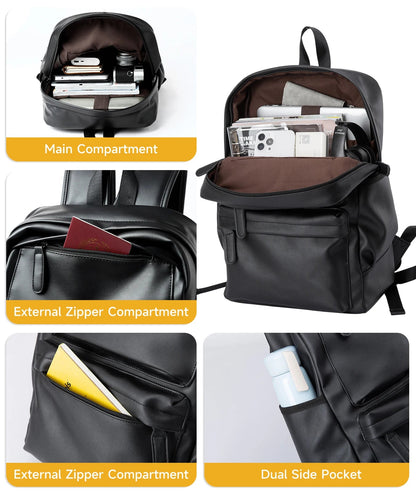 MOYYI PU Leather Bags for Men Backpack School Bag Business Leather Backpack - MCROONS.COM