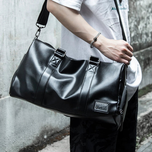 MOYYI PU Leather Travel Bags for Men Duffle Bag Outdoor Leather Men'S Travel Bag - MCROONS.COM