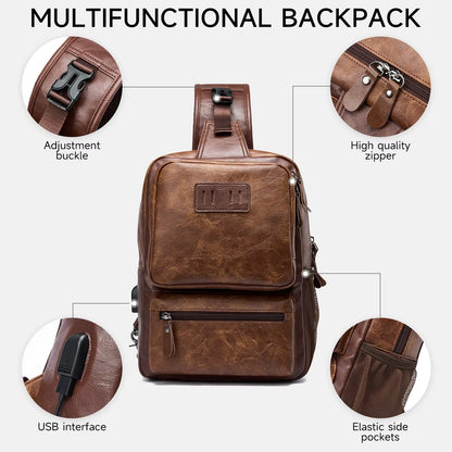 MOYYI Wholesale Brown Vintage Waist Bag Waterproof PVC Leather Cycling Chest Bags for Men Travel Sling Bags - MCROONS.COM