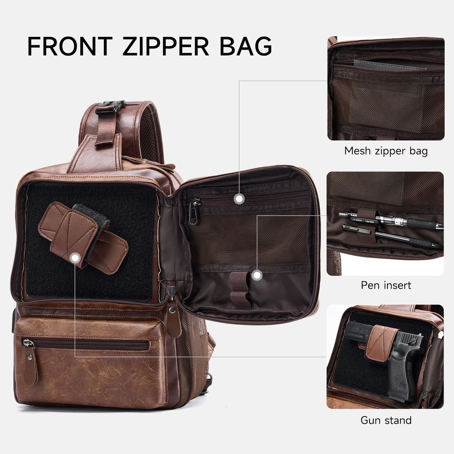 MOYYI Wholesale Brown Vintage Waist Bag Waterproof PVC Leather Cycling Chest Bags for Men Travel Sling Bags - MCROONS.COM