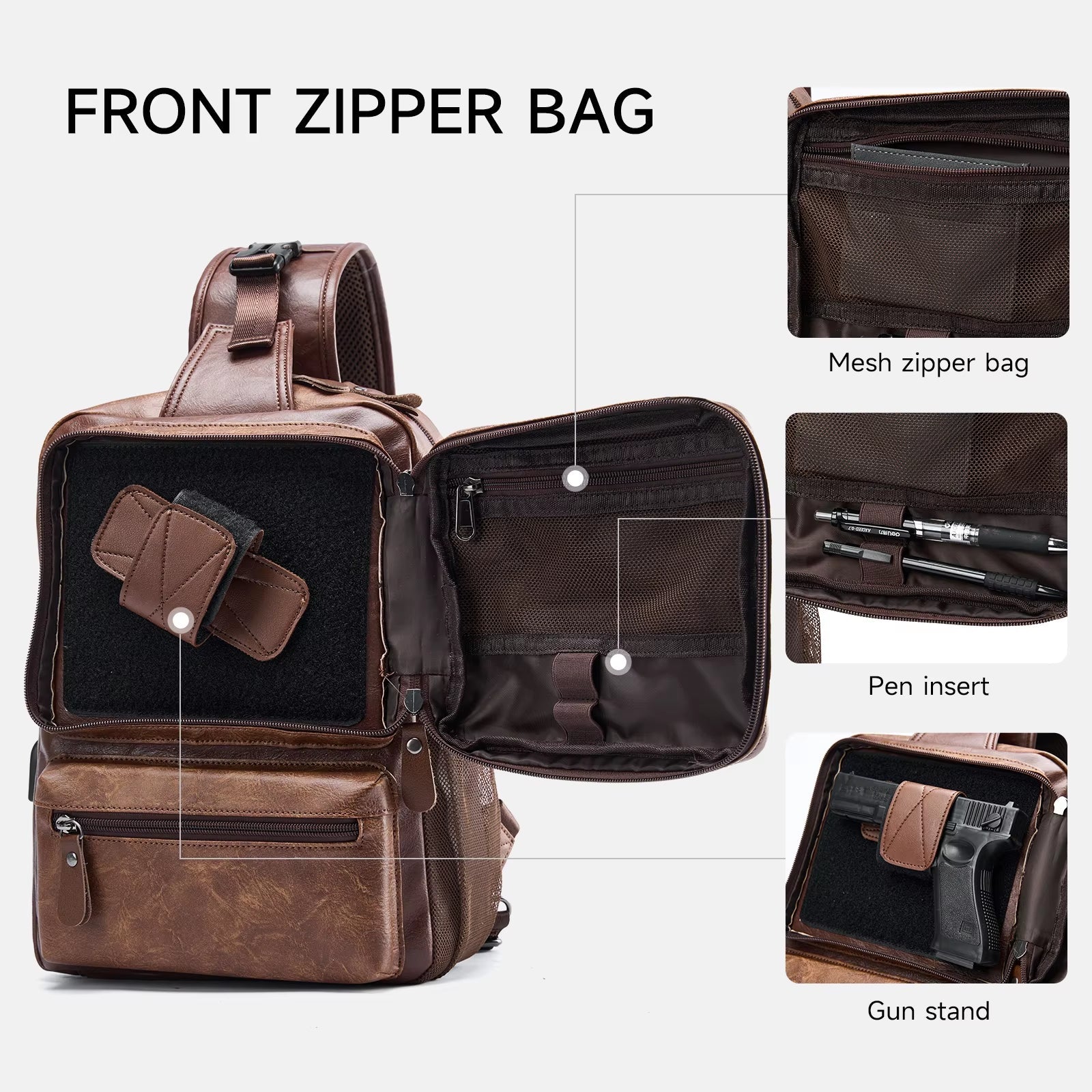 MOYYI Wholesale Brown Vintage Waist Bag Waterproof PVC Leather Cycling Chest Bags for Men Travel Sling Bags - MCROONS.COM