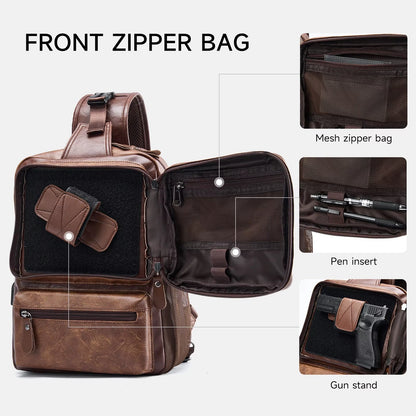 MOYYI Wholesale Brown Vintage Waist Bag Waterproof PVC Leather Cycling Chest Bags for Men Travel Sling Bags - MCROONS.COM