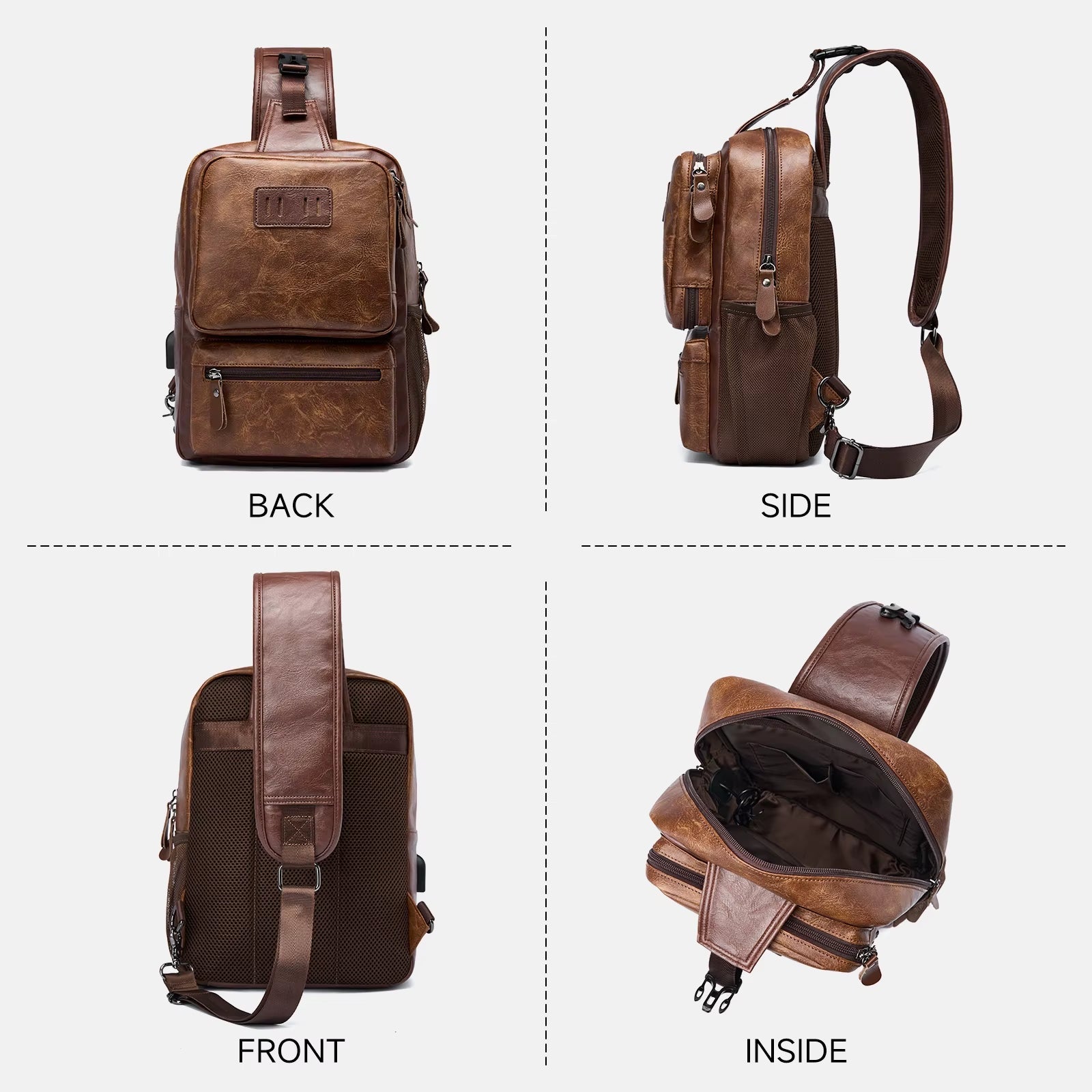 MOYYI Wholesale Brown Vintage Waist Bag Waterproof PVC Leather Cycling Chest Bags for Men Travel Sling Bags - MCROONS.COM