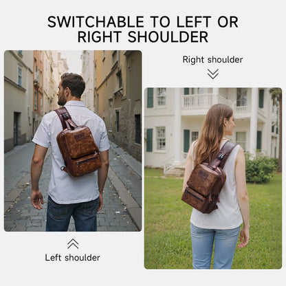 MOYYI Wholesale Brown Vintage Waist Bag Waterproof PVC Leather Cycling Chest Bags for Men Travel Sling Bags - MCROONS.COM