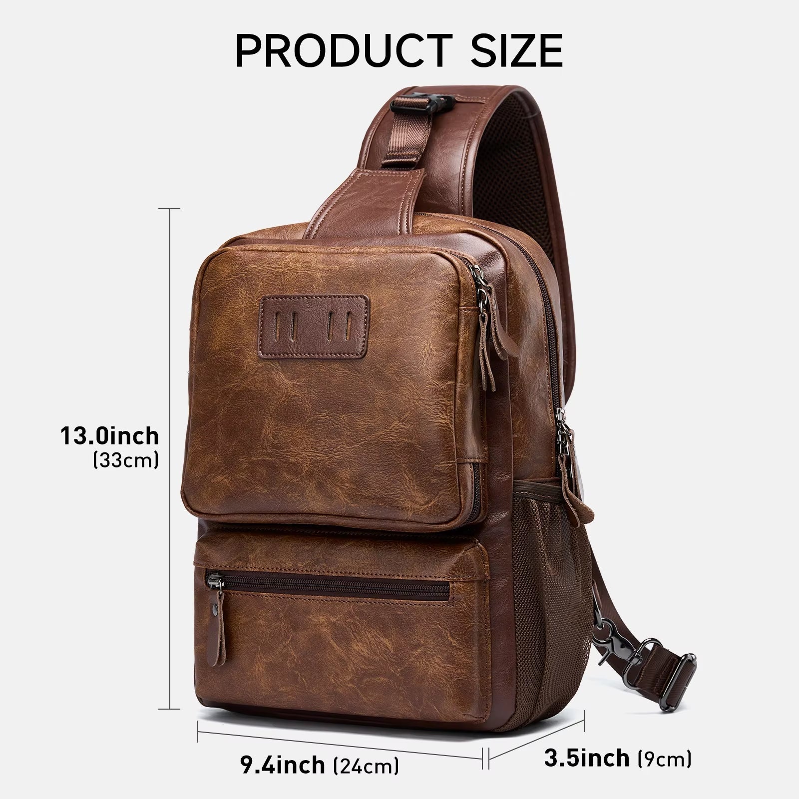 MOYYI Wholesale Brown Vintage Waist Bag Waterproof PVC Leather Cycling Chest Bags for Men Travel Sling Bags - MCROONS.COM