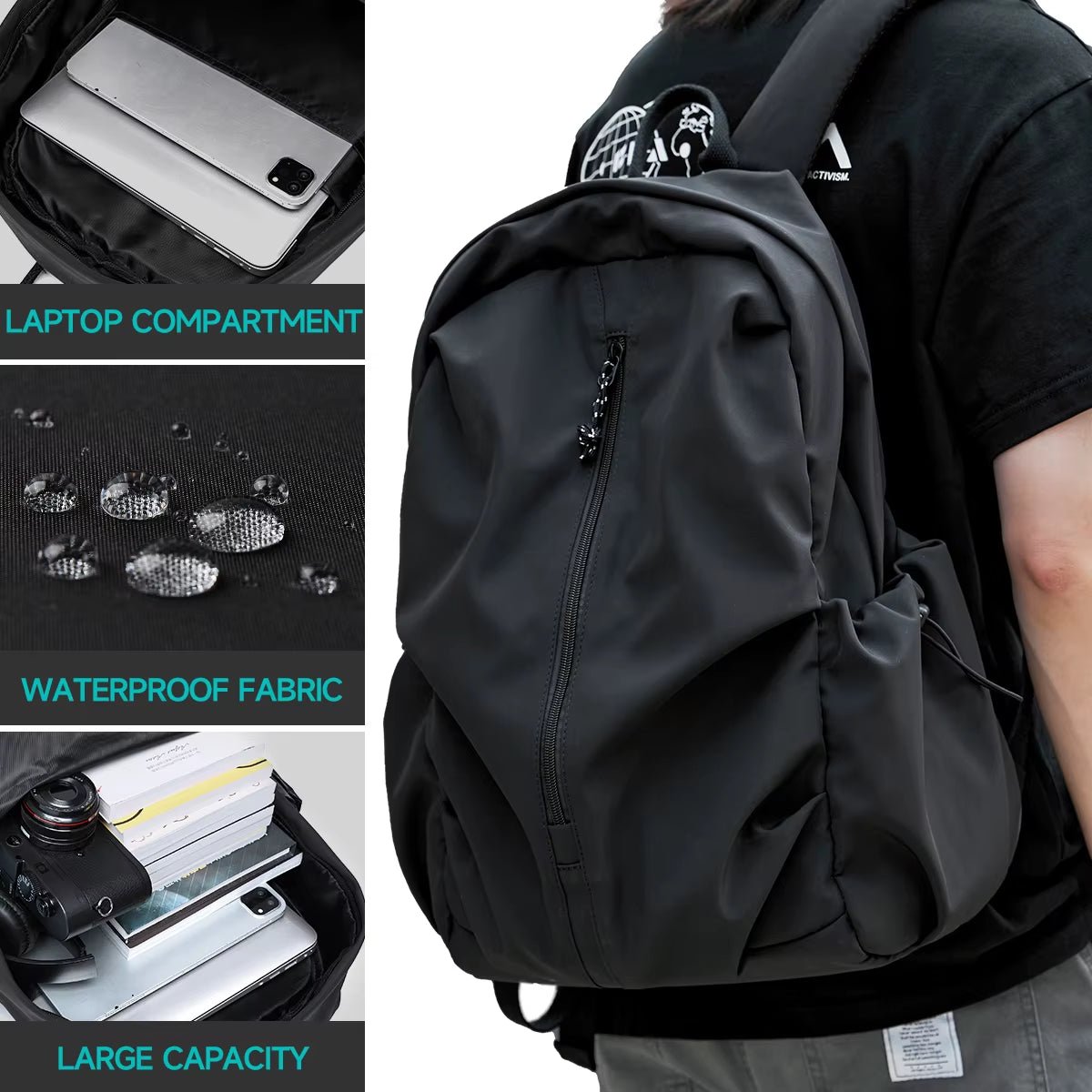 Multifunctional Fashion Large Capacity 15.6 Laptop Backpack Oxford Waterproof Sports Backpack Travel Black Backpack - MCROONS.COM