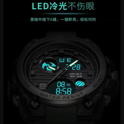 Multifunctional Outdoor Sports Watch Youth Silicone Electronic Watch Quartz Electronic Double Display Waterproof Luminous Watch - MCROONS.COM