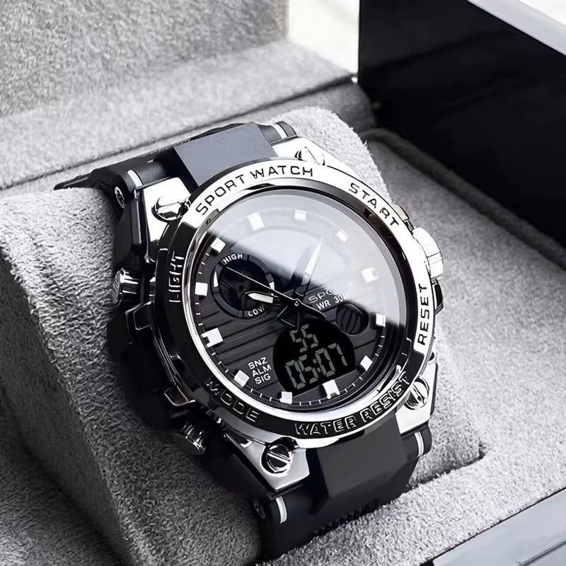 Multifunctional Outdoor Sports Watch Youth Silicone Electronic Watch Quartz Electronic Double Display Waterproof Luminous Watch - MCROONS.COM
