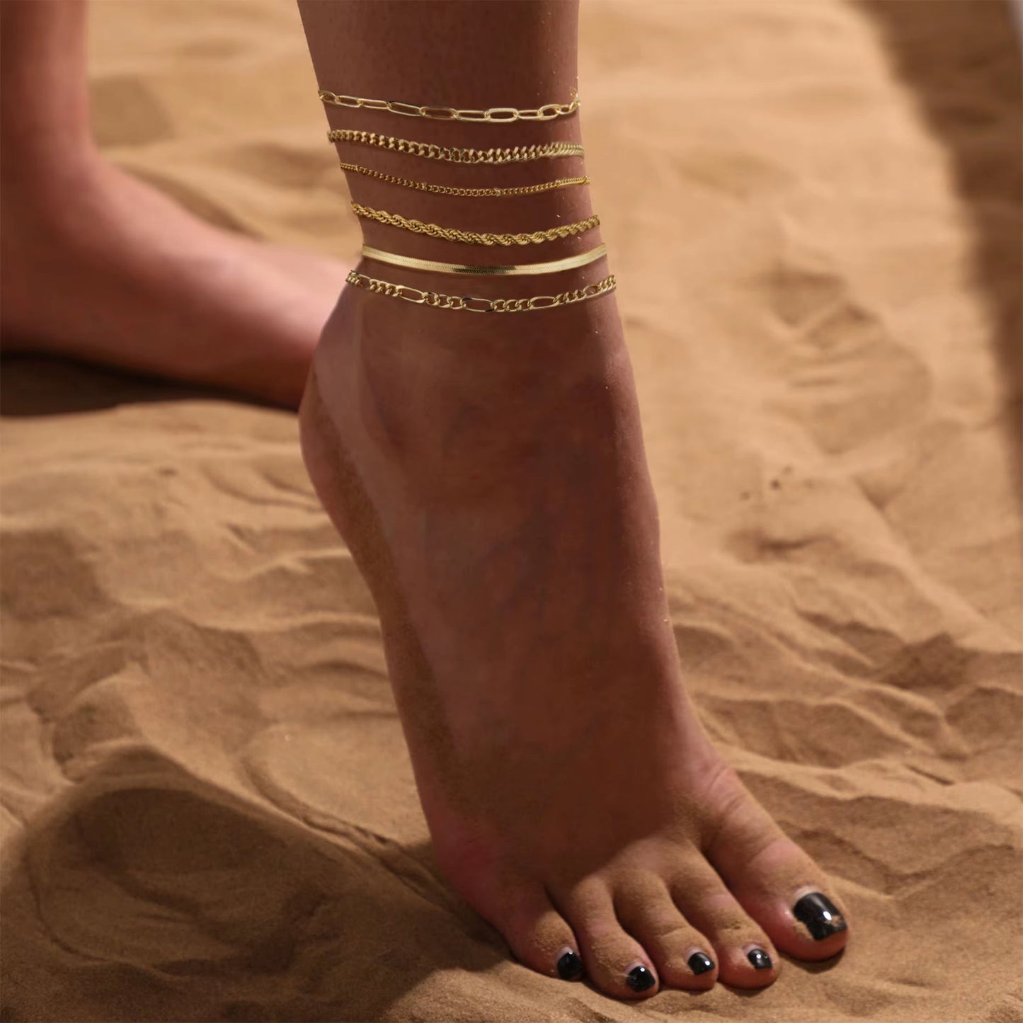 Multy Layer Summer Women'S Ankle Bracelet Fashion 18K Gold Plated Alloy Dainty Jewelry Foot Chain Anklet for Women . - MCROONS.COM